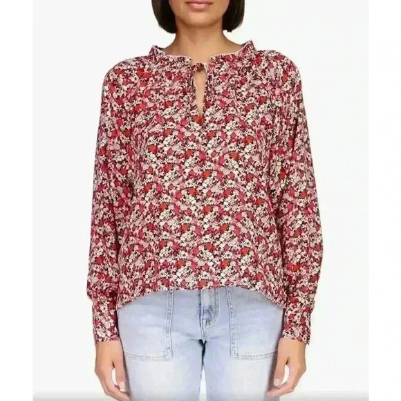 Sanctuary ditsy Floral Print Ruffle neck blouse Stitch Fix Sz 1XL office fairy - Picture 1 of 8
